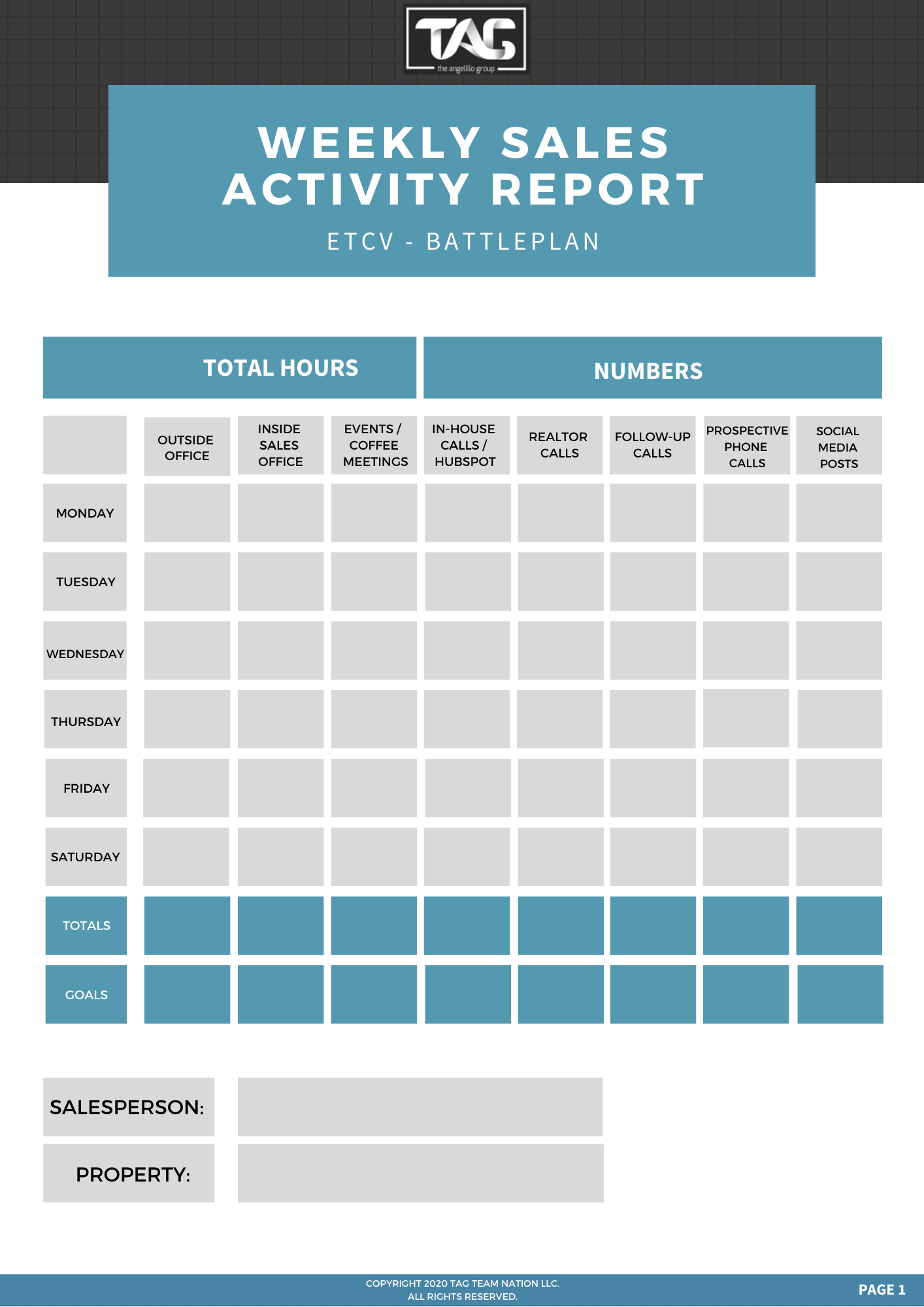 Weekly Sales Activity Report - TAG TEAM